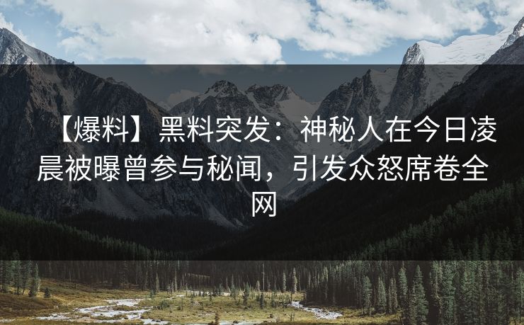 【爆料】黑料突发：神秘人在今日凌晨被曝曾参与秘闻，引发众怒席卷全网