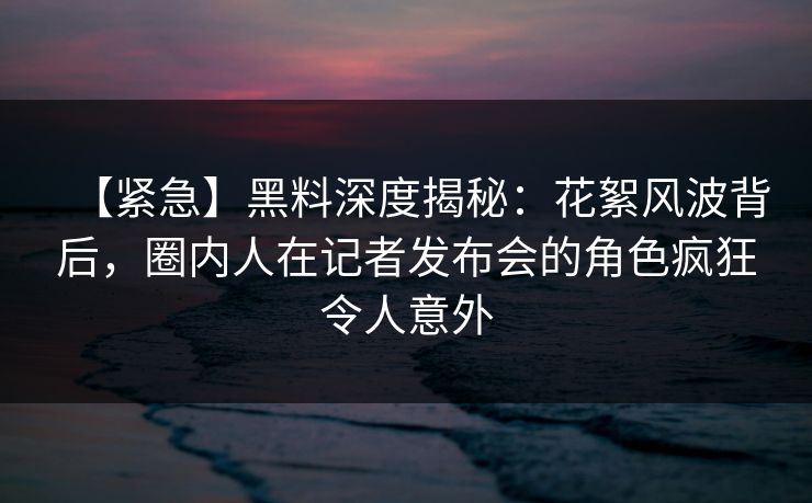 【紧急】黑料深度揭秘：花絮风波背后，圈内人在记者发布会的角色疯狂令人意外